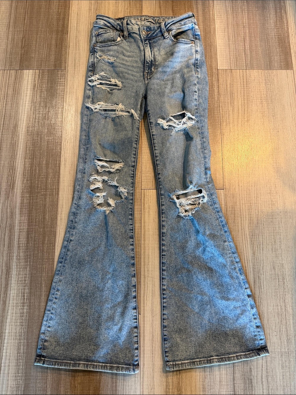 American Eagle Outfitters Medium Blue Distressed Flare Jeans
